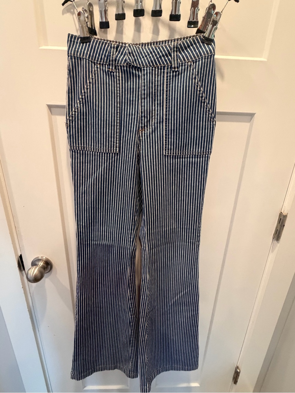 Forever 21 Blue White Pinstripe Wide Leg Utility Pants Size small